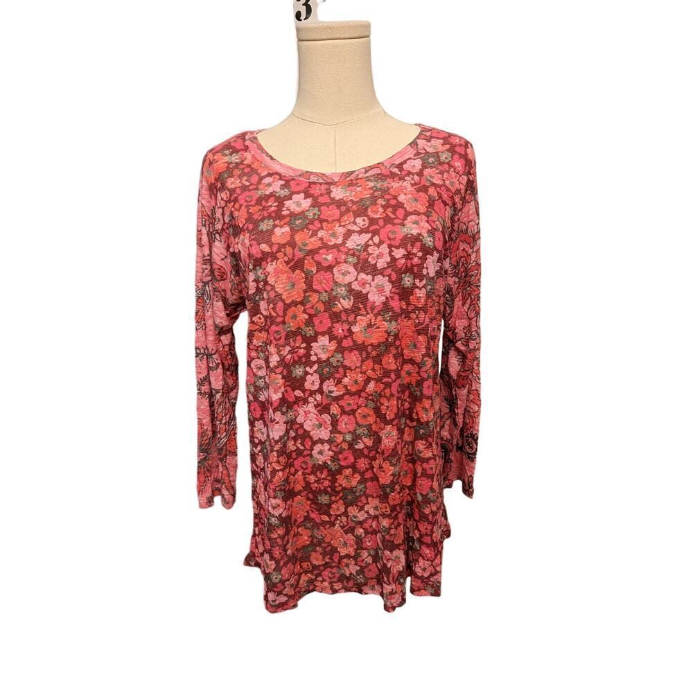 DAVID CLINE Sienna Floral Heathered Scoop Neck Popover‎ XL Top